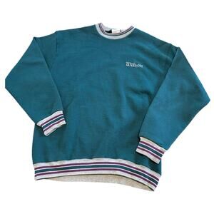Vintage 90s Wilson Crewneck Blue Green Pullover Sweatshirt Mens Large Sporty